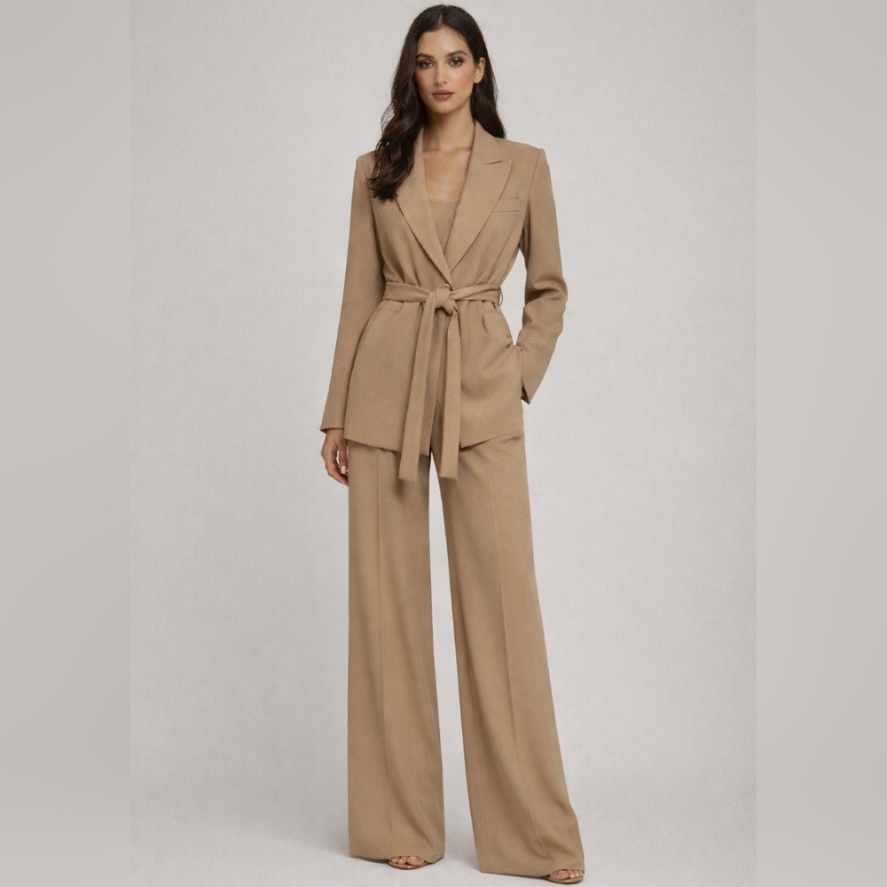 Max Mara Talento Tan Wool Belted Blazer Size 8 - Picture 1 of 10